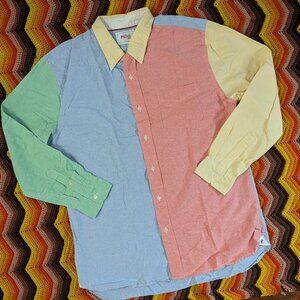 XL Stafford Prep Colorblock Button Down Shirt Pastel Multi Color h334